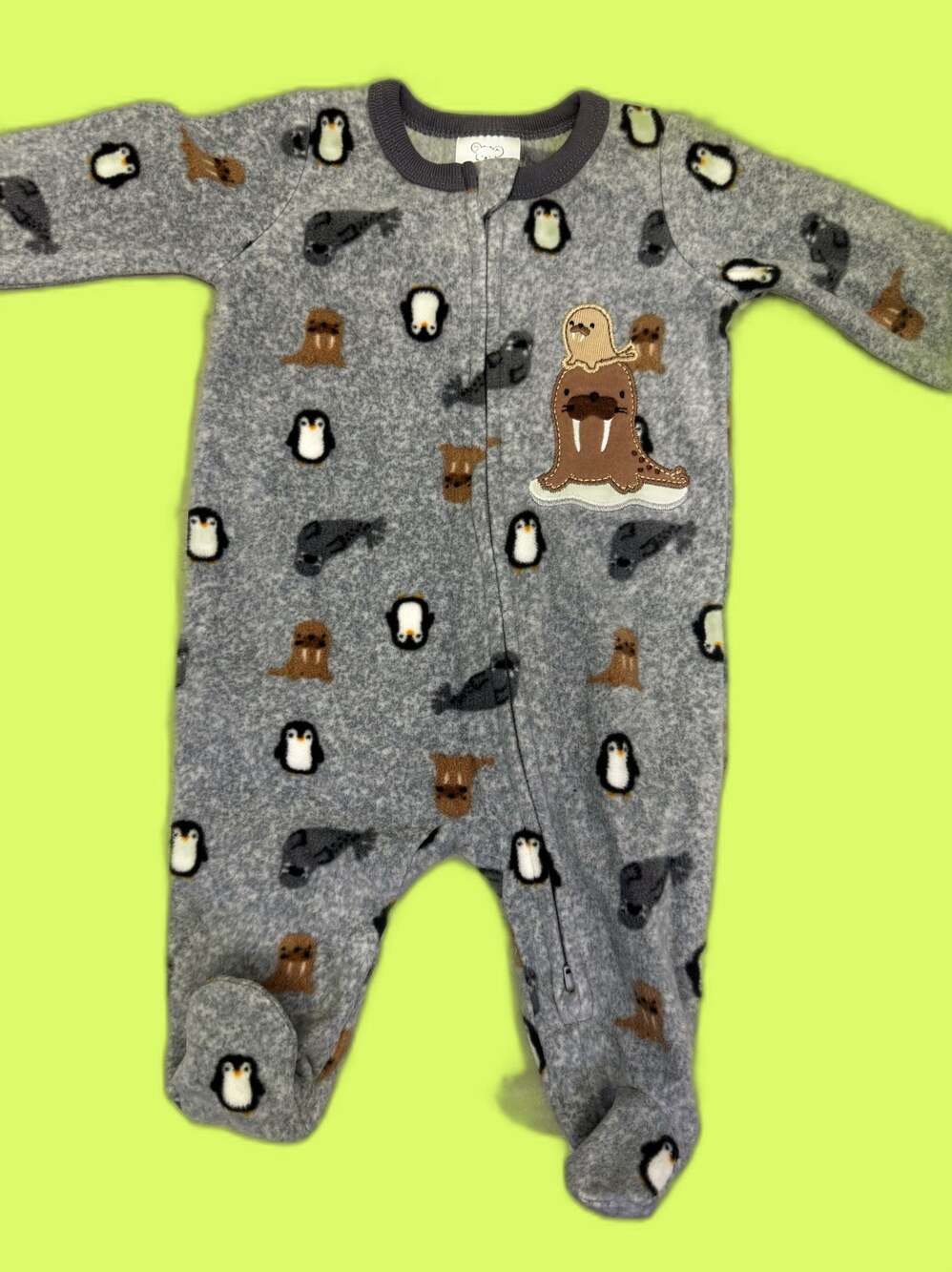 Koalababy Gray Arctic Animal Penguin Seal Walrus Fleece Play Footed Pajama 0-3M